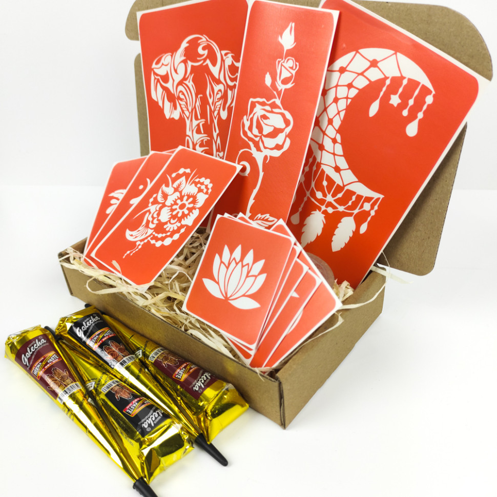 Набор хны с трафаретами для био-тату №5 Fresh Tattoo henna-set-05