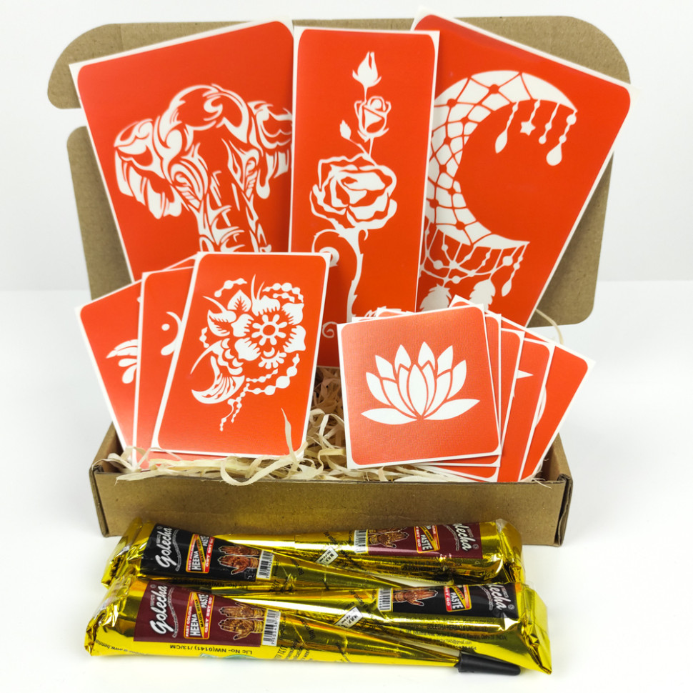 Набор хны с трафаретами для био-тату №5 Fresh Tattoo henna-set-05