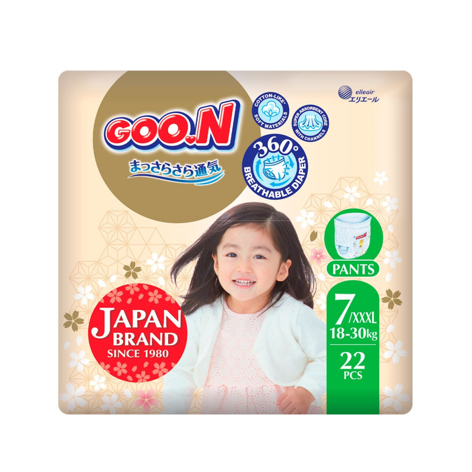 Трусики-подгузники для детей GOO.N Premium Soft F1010101-160, 18-30 кг (размер 7(3XL), унисекс 22 шт)
