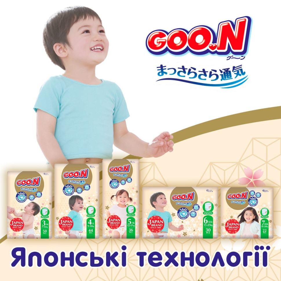 Трусики-подгузники для детей GOO.N Premium Soft F1010101-160, 18-30 кг (размер 7(3XL), унисекс 22 шт)