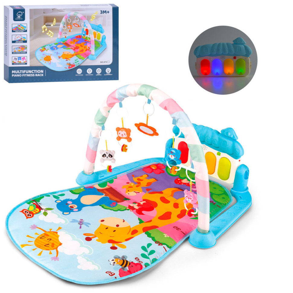 Детский развивающий коврик Bambi 972, 72х47 см, дуга, подвески 5 штук, погремушка