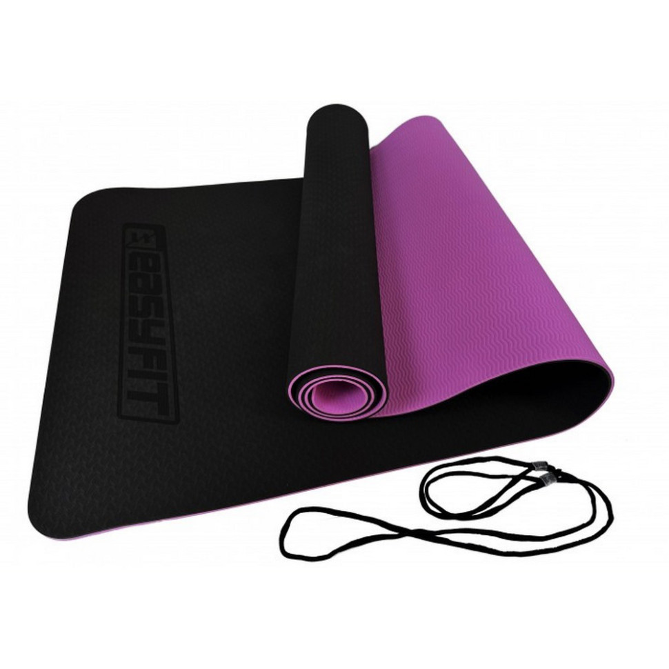 Коврик для йоги и фитнеса EasyFit EF-1924-BV, TPE+TC 6 мм, двухслойный черный-фиолетовый