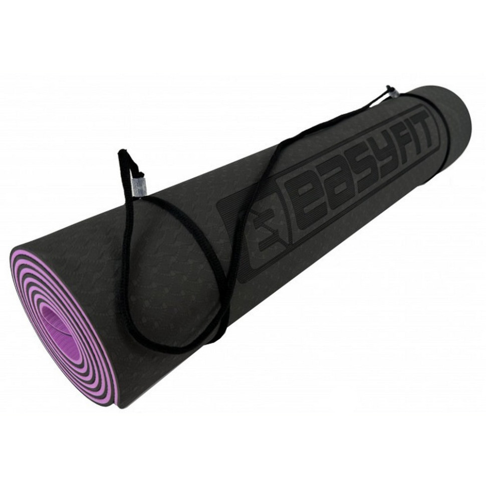 Коврик для йоги и фитнеса EasyFit EF-1924-BV, TPE+TC 6 мм, двухслойный черный-фиолетовый