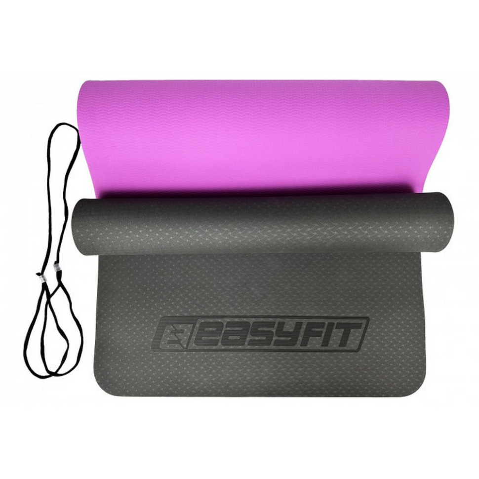 Коврик для йоги и фитнеса EasyFit EF-1924-BV, TPE+TC 6 мм, двухслойный черный-фиолетовый