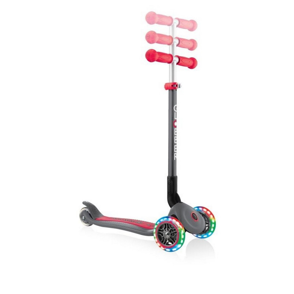 Самокат триколісний PRIMO FOLDABLE LIGHTS GLOBBER 432-120-2 сіро-червоний, колеса з підсвіткою