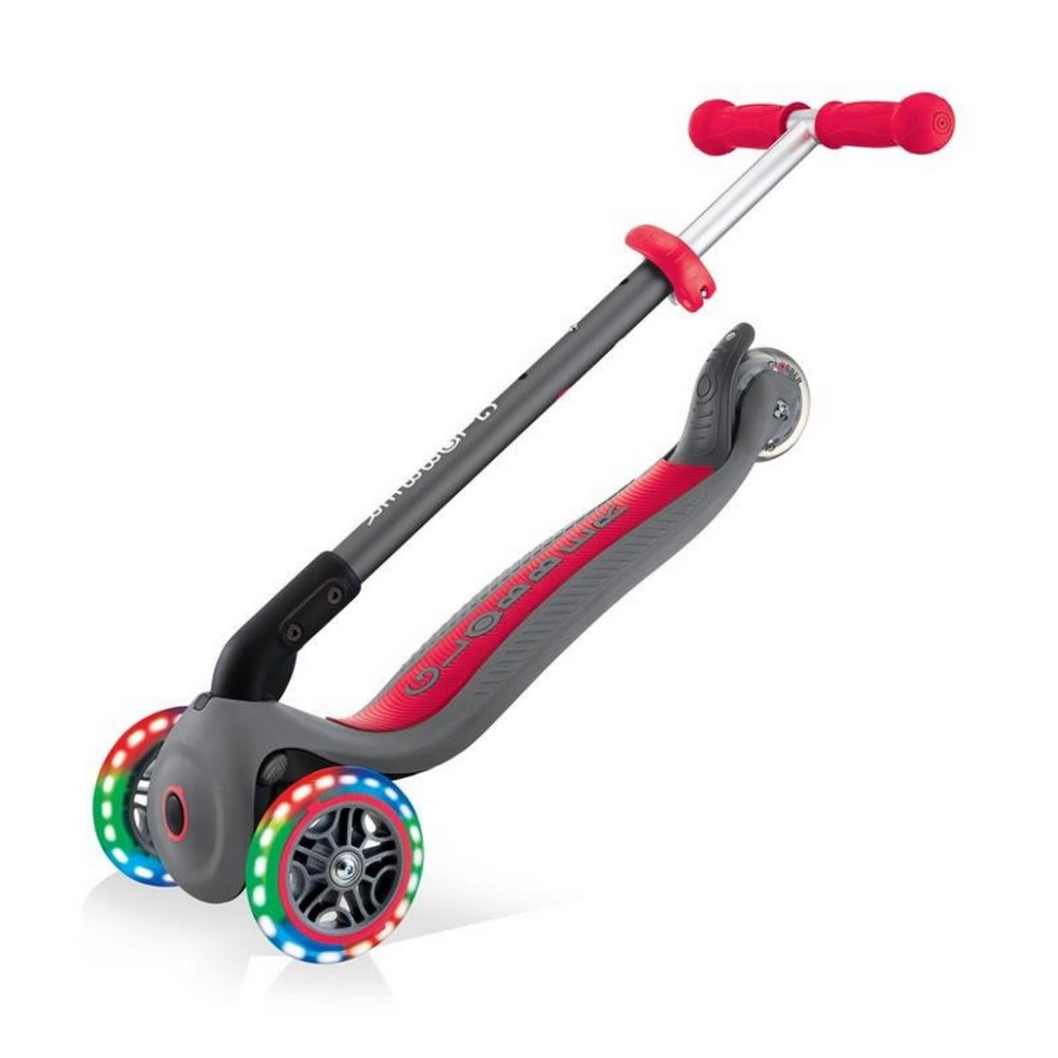 Самокат триколісний PRIMO FOLDABLE LIGHTS GLOBBER 432-120-2 сіро-червоний, колеса з підсвіткою