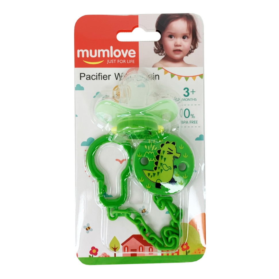 Дитячий набір Ланцюжок з пустушкою Mega Zayka MGZ-0502(Green) з кришкою