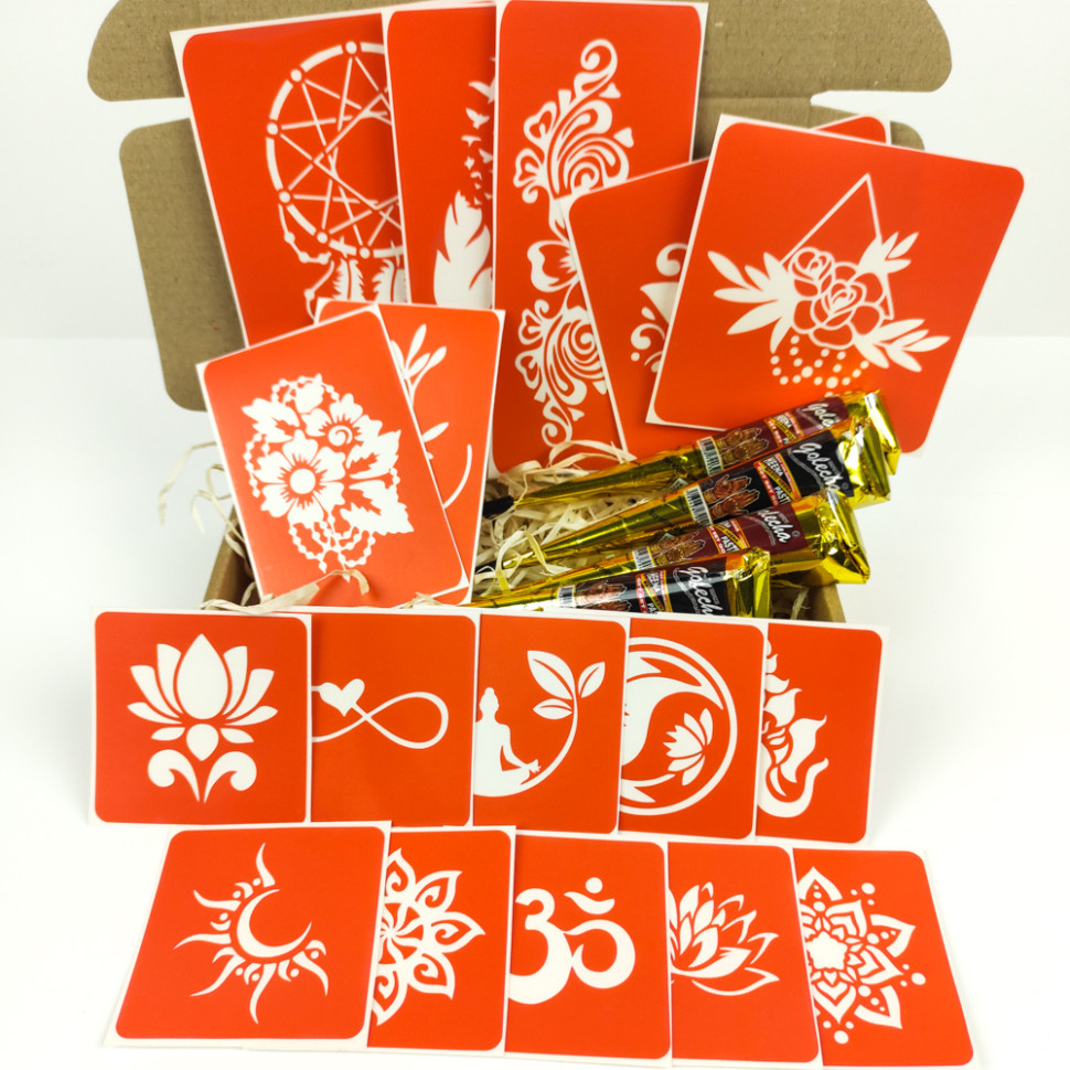 Набор хны с трафаретами для био-тату №6 Fresh Tattoo henna-set-06
