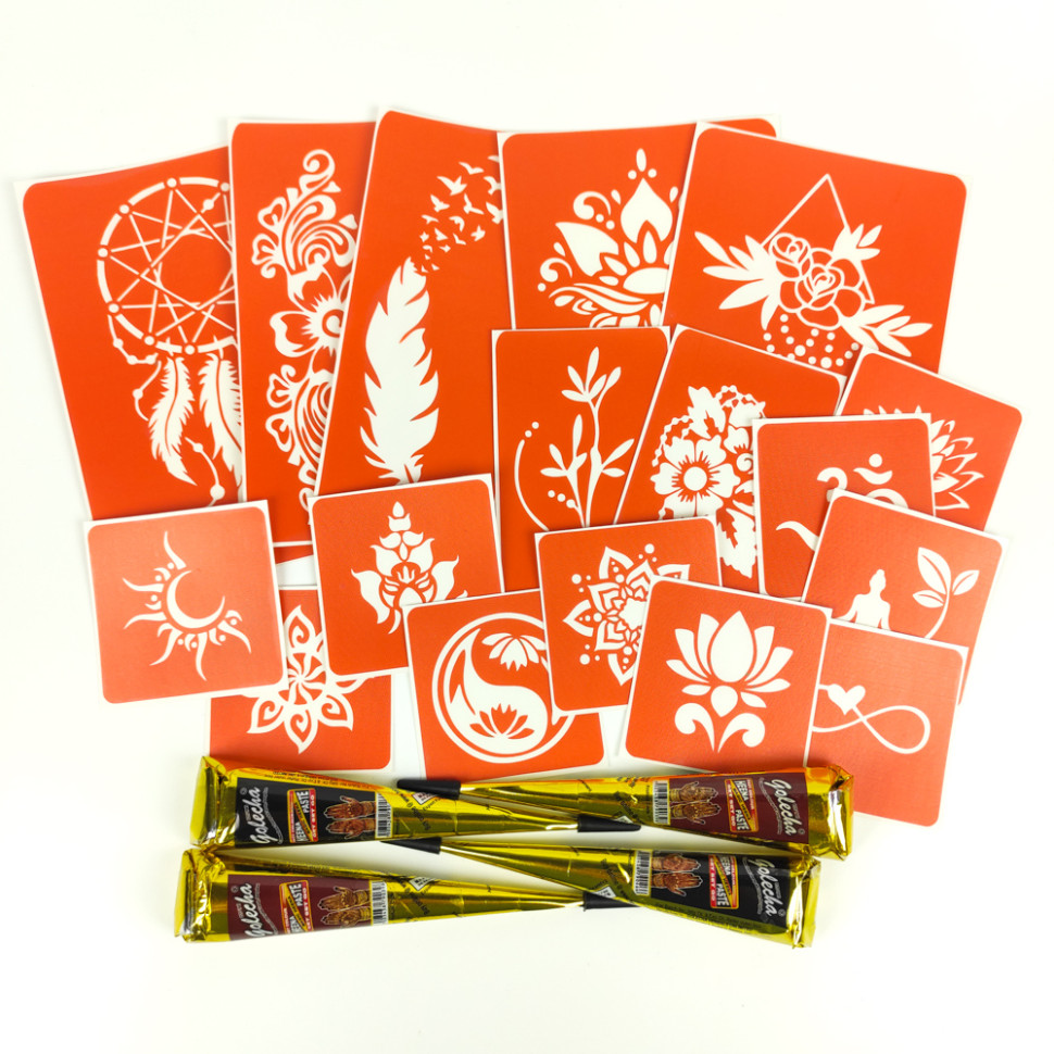 Набор хны с трафаретами для био-тату №6 Fresh Tattoo henna-set-06