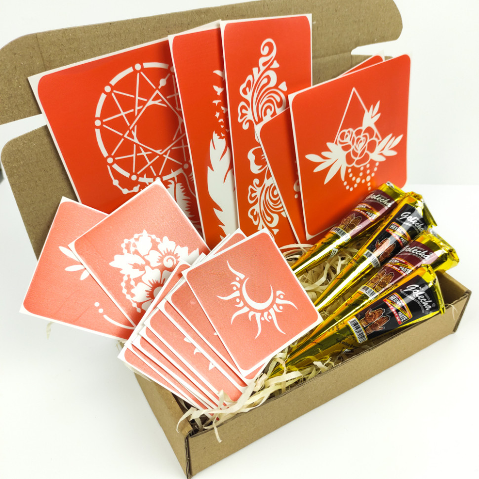 Набор хны с трафаретами для био-тату №6 Fresh Tattoo henna-set-06