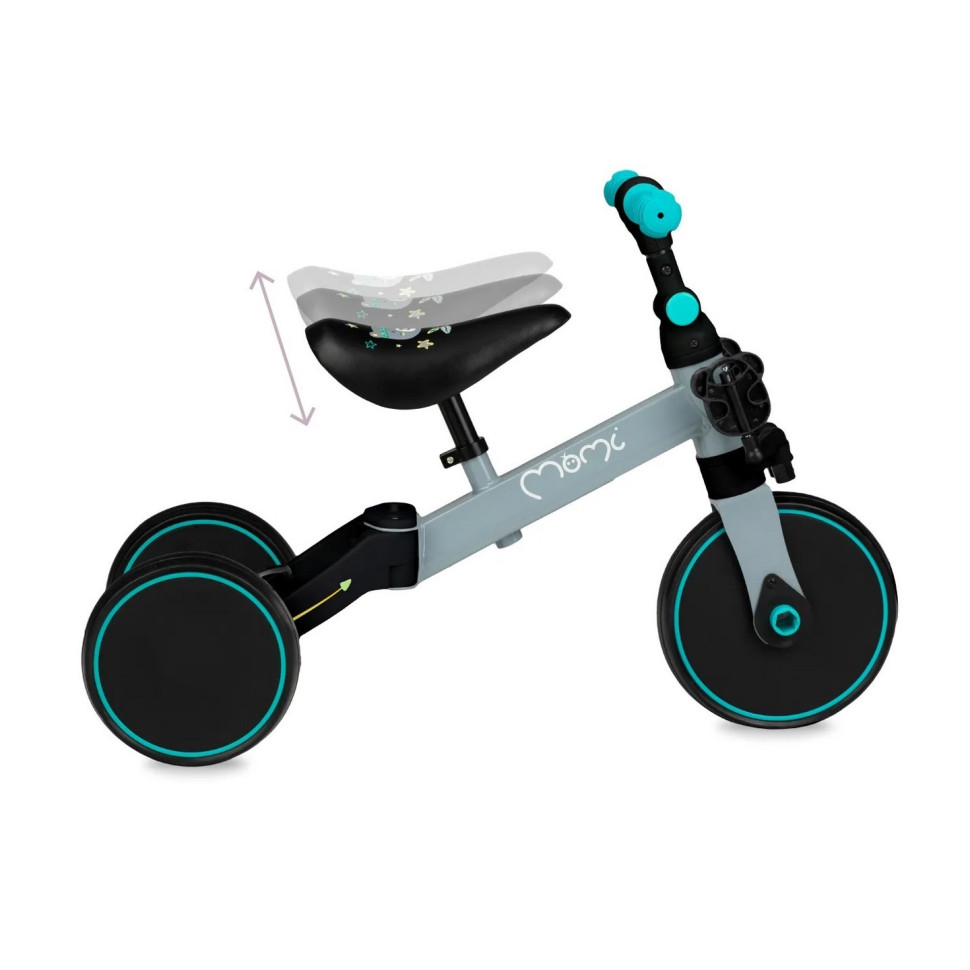 Детский беговел-велосипед MoMi LORIS ROBI00041 серо-бирюзовый 4в1 