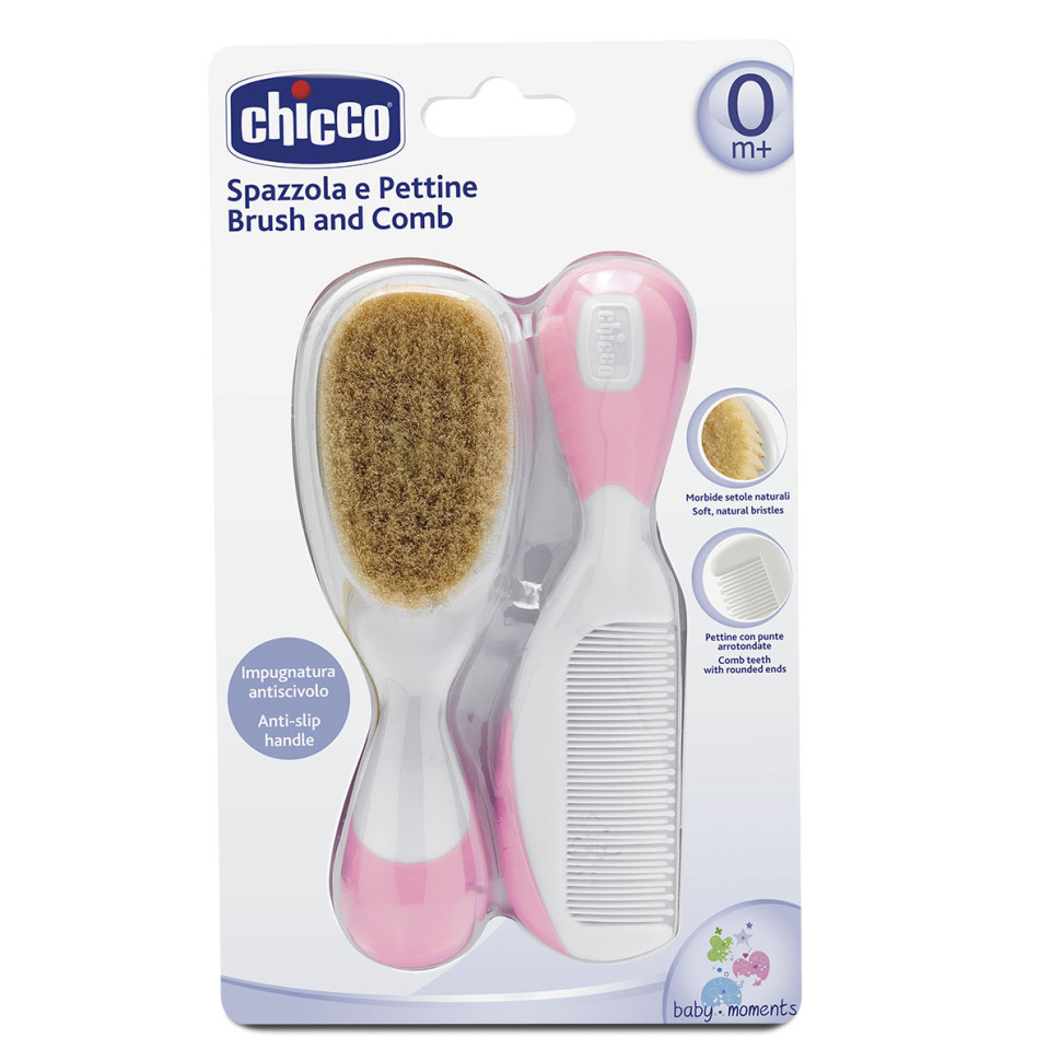 Дитячий набір щітка натуральна та гребінець Chicco 06569.10 рожева