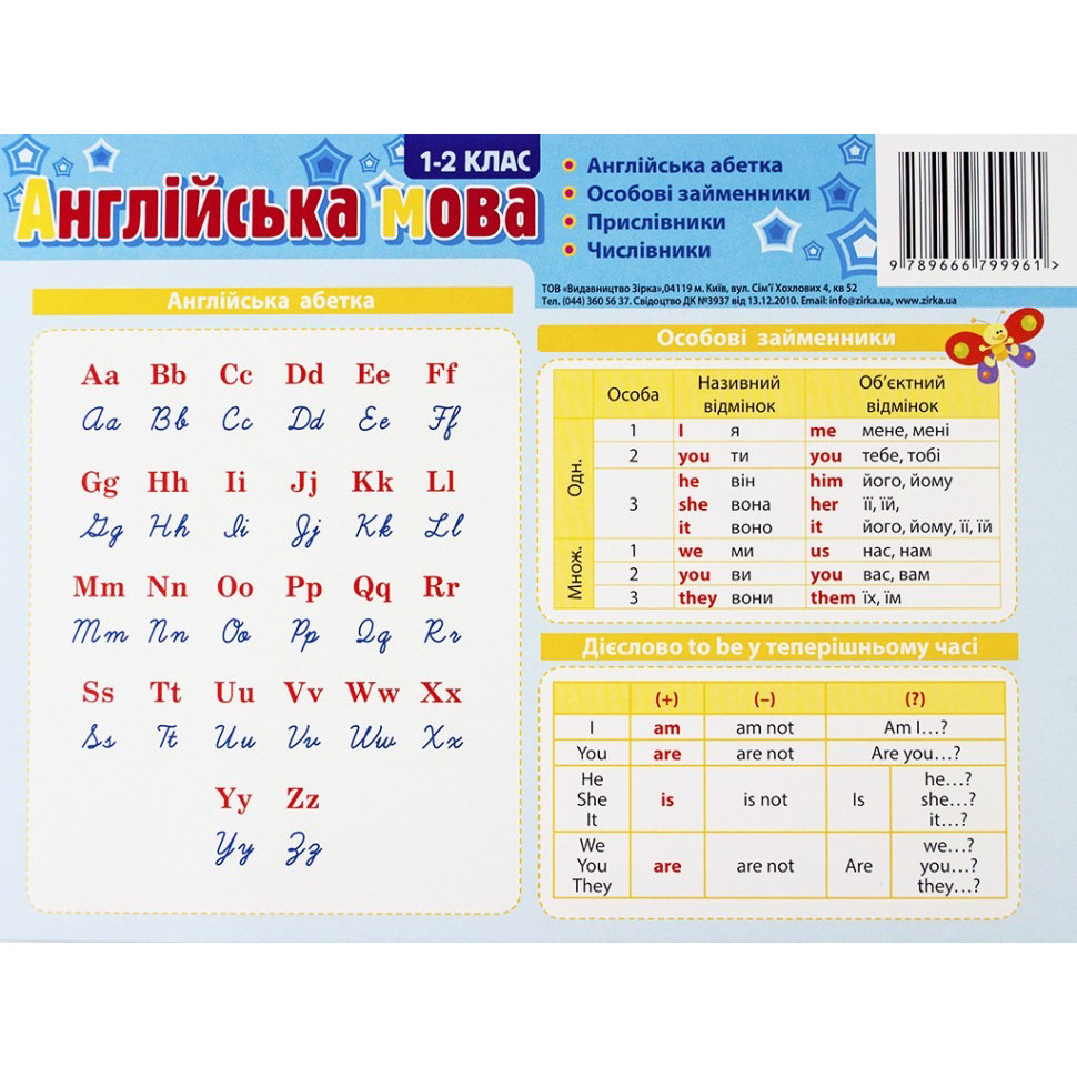 Картонка-подсказка Английский Язык 1 кл. ZIRKA 66440