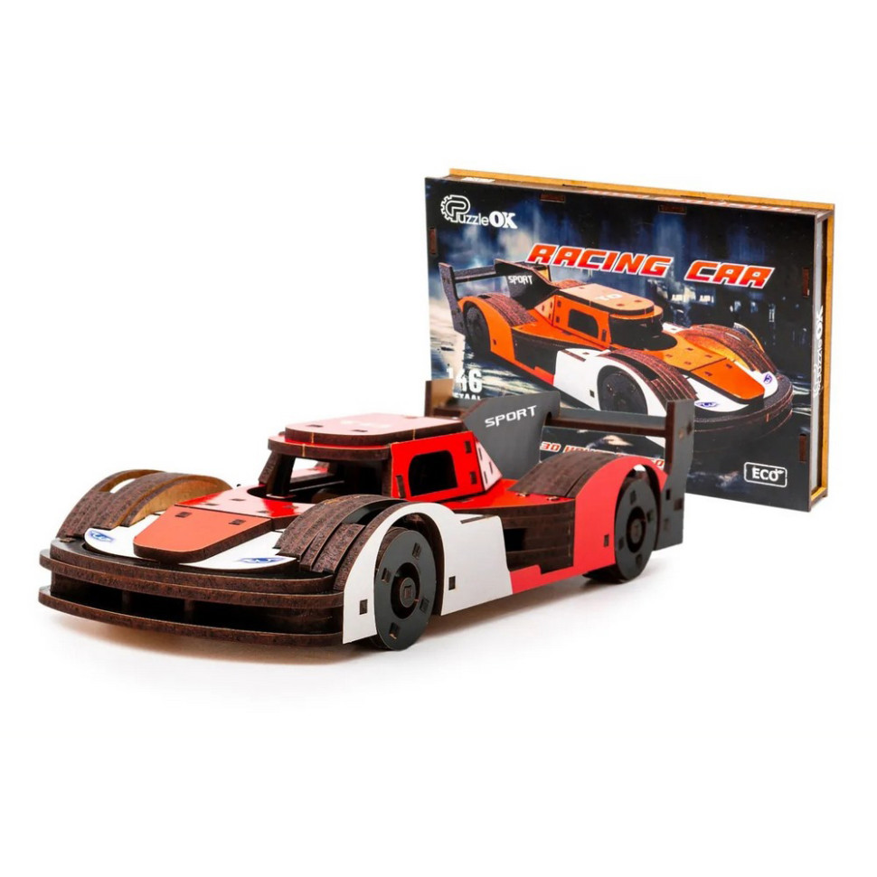 Деревянный 3D конструктор Racing Car PuzzleOK Puz-01037, 146 деталей