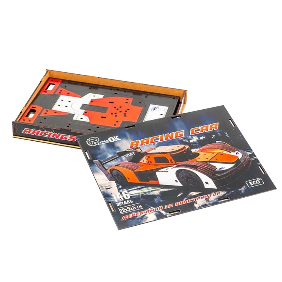 Деревянный 3D конструктор Racing Car PuzzleOK Puz-01037, 146 деталей