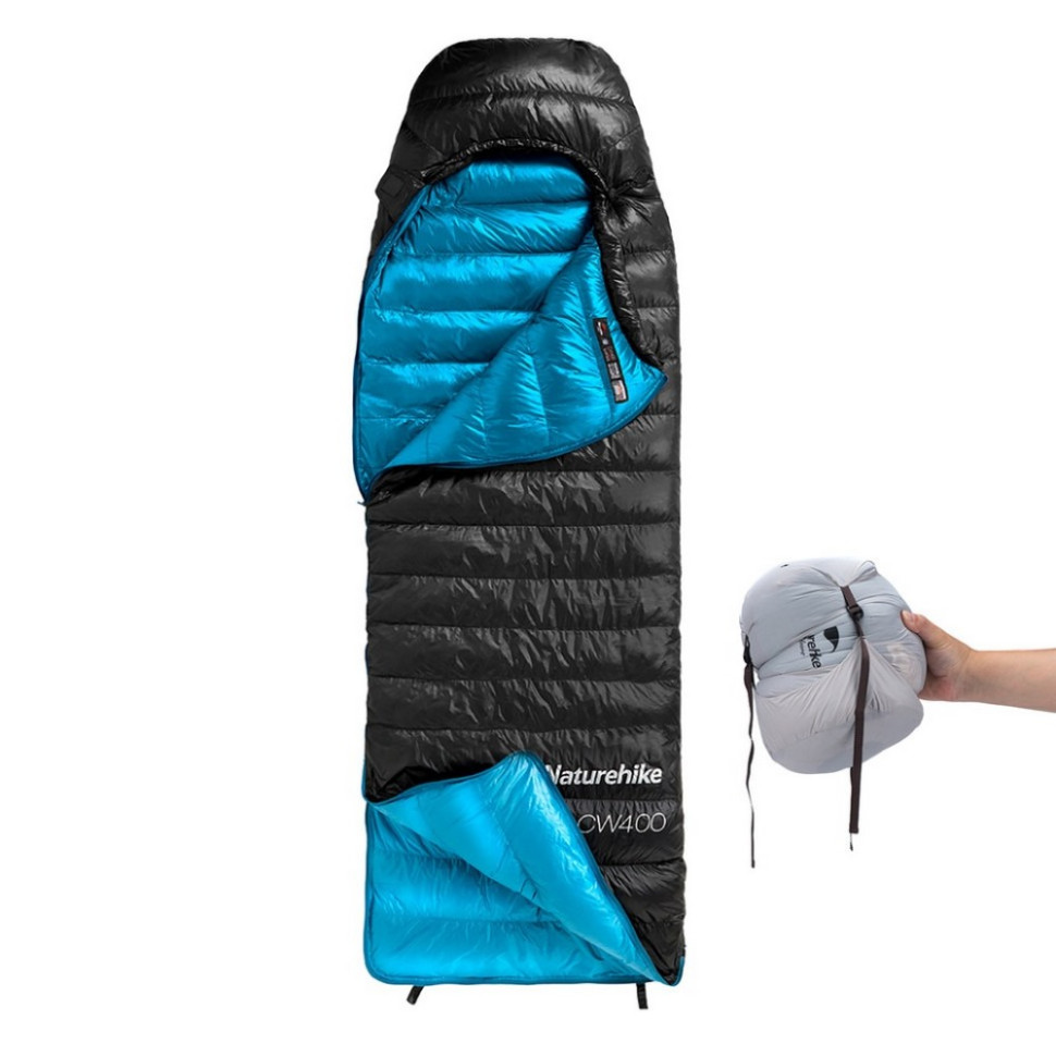 Спальник з натуральним пухом CW400 NH18C400-D Naturehike 6976507666831 чорно-блакитний