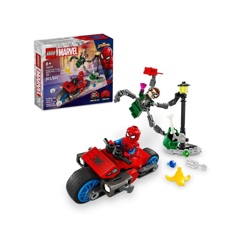Конструктор «Погоня на мотоциклах Человек-Паук vs Доктор Осьменог» LEGO 76275, 77 деталей