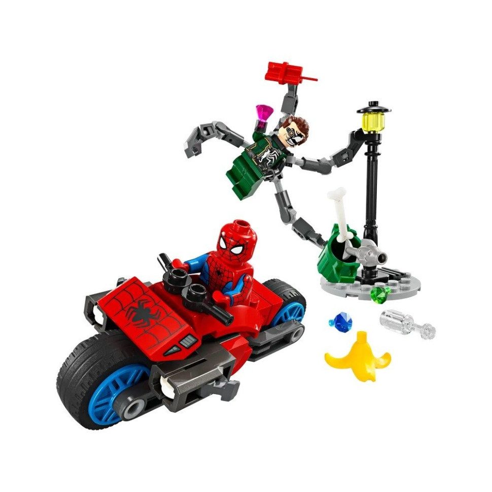Конструктор «Погоня на мотоциклах Человек-Паук vs Доктор Осьменог» LEGO 76275, 77 деталей