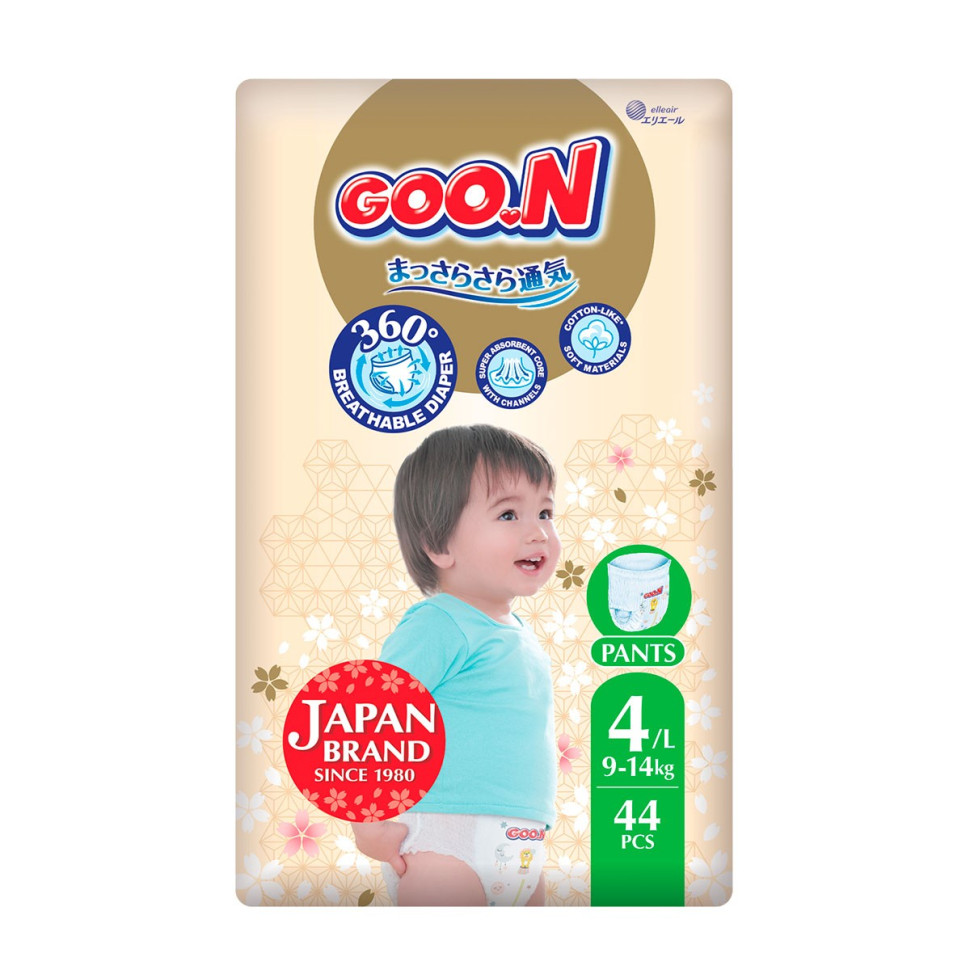 Трусики-подгузники для детей GOO.N Premium Soft F1010101-157, 9-14 кг (размер 4(L), унисекс, 44 шт)