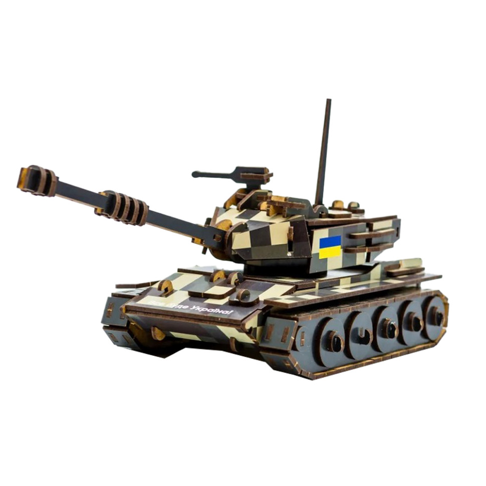 Деревянный 3D конструктор Танк PuzzleOK 162-0074, 162 детали