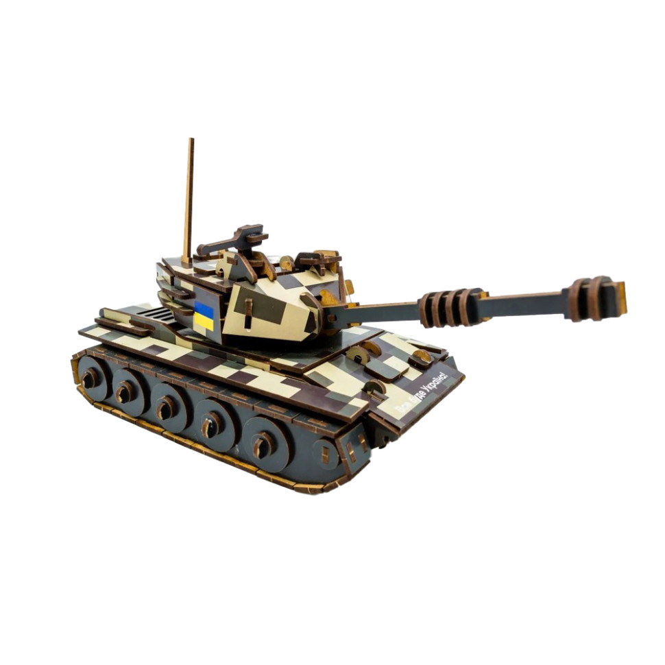 Деревянный 3D конструктор Танк PuzzleOK 162-0074, 162 детали