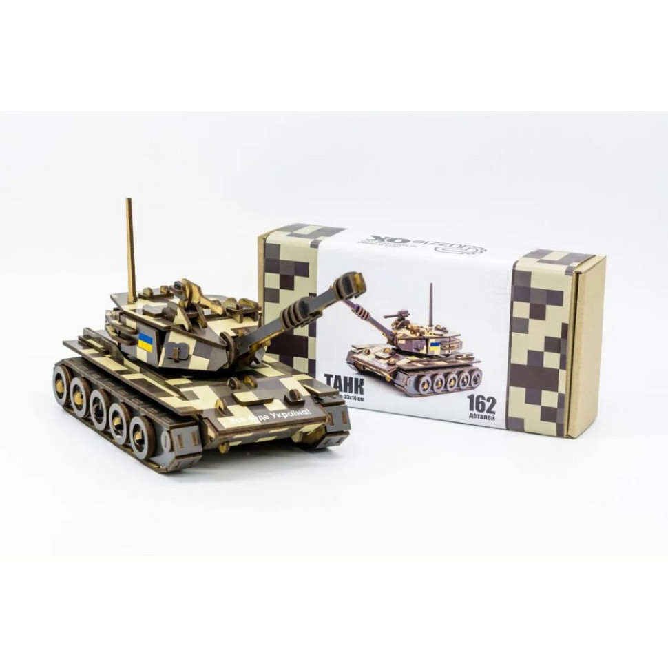 Деревянный 3D конструктор Танк PuzzleOK 162-0074, 162 детали