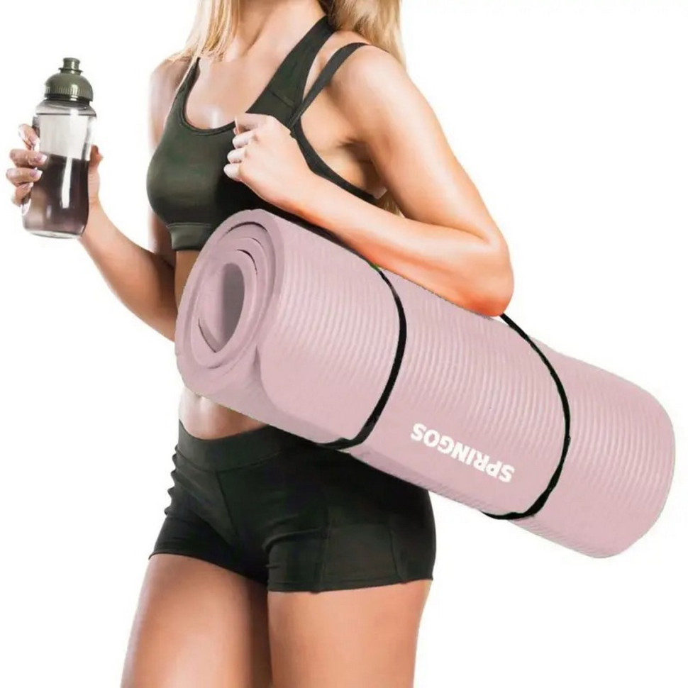 Коврик (мат) для йоги и фитнеса Springos YG0040 Pink, NBR 1.5 см 