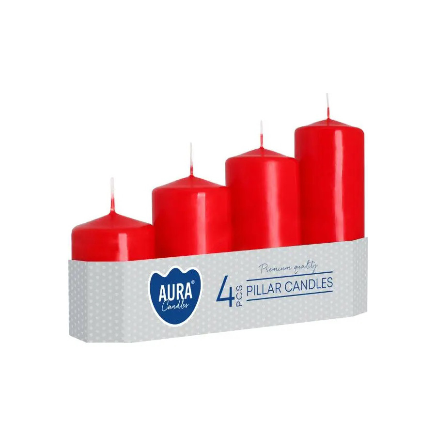 Набор свечей цилиндр Aura Candles Bispol SW50_4_030 Красные 4 шт