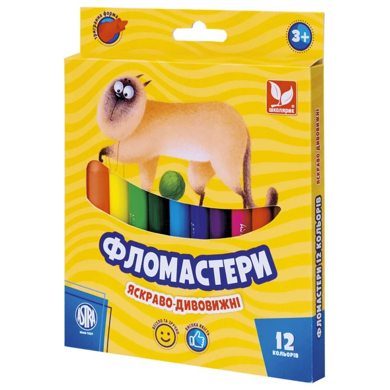 Фломастери конічні Школярик 314110003-UA 12 кольорів без запаху