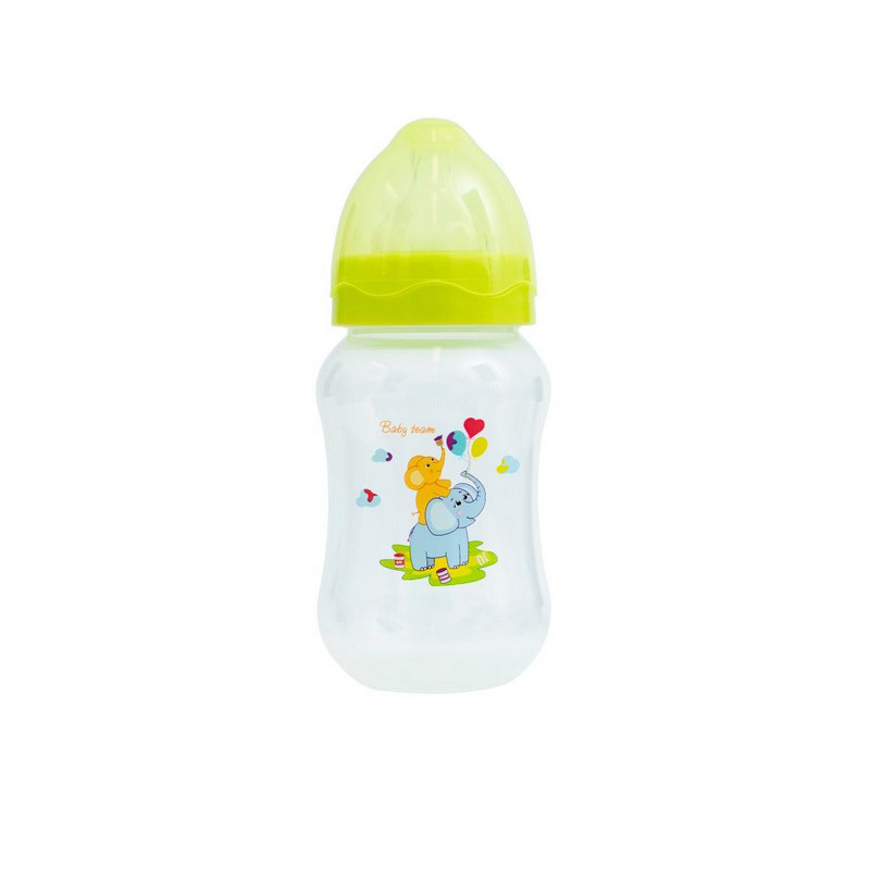 Пляшечка для годування з широким горлом та силіконовою соскою Baby Team 1002 зелений 250 мл