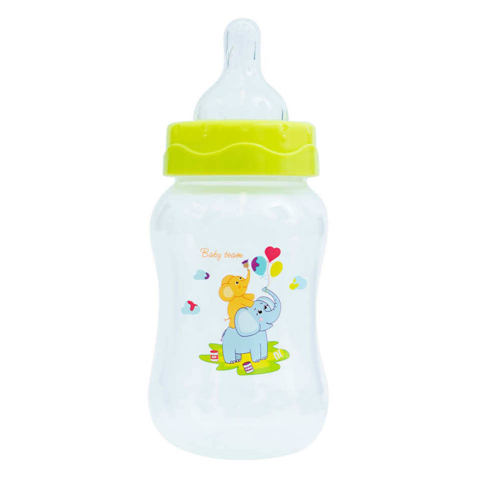 Пляшечка для годування з широким горлом та силіконовою соскою Baby Team 1002 зелений 250 мл