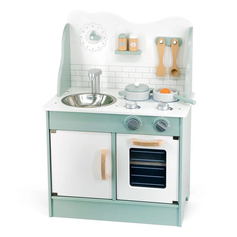 Детская кухня PolarB Viga Toys 44048 из дерева с аксессуарами, зеленый