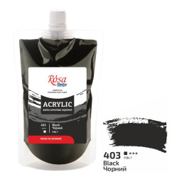 Краска акриловая художественная эластичная "Черная" Rosa 403, 200 мл