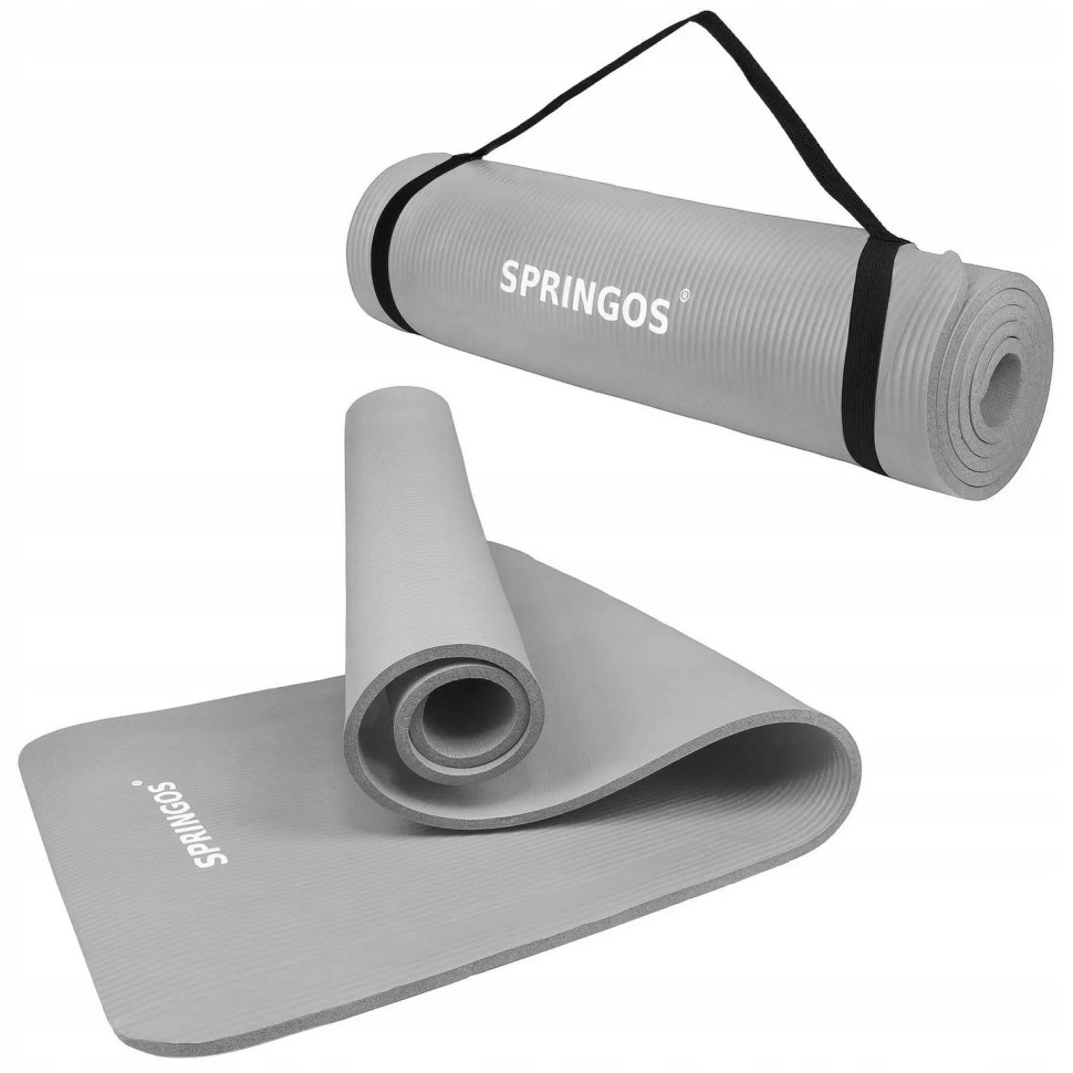 Коврик (мат) для йоги и фитнеса Springos YG0041 Light Grey, NBR 1.5 см 