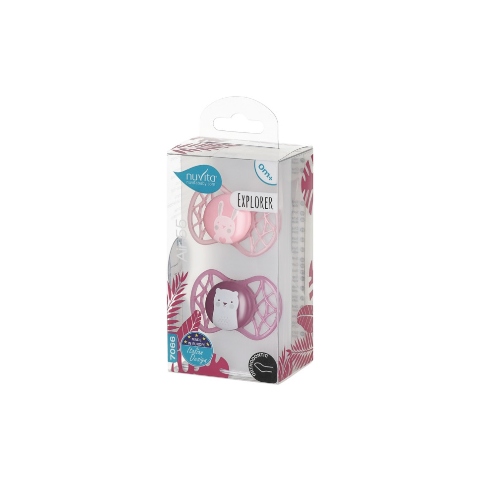 Пустышка Nuvita 7066 Air55 Explorer ортодонтическая 0m+ (заяц, мишка) 2шт NV7066F