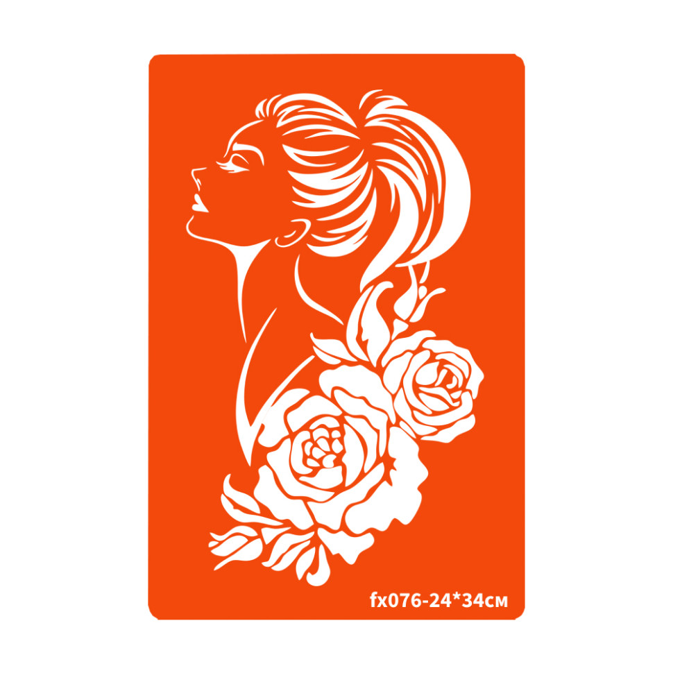 Трафарет для био-тату Розы и женщина Fresh Tattoo fx076-24*34см, размер 24х34см