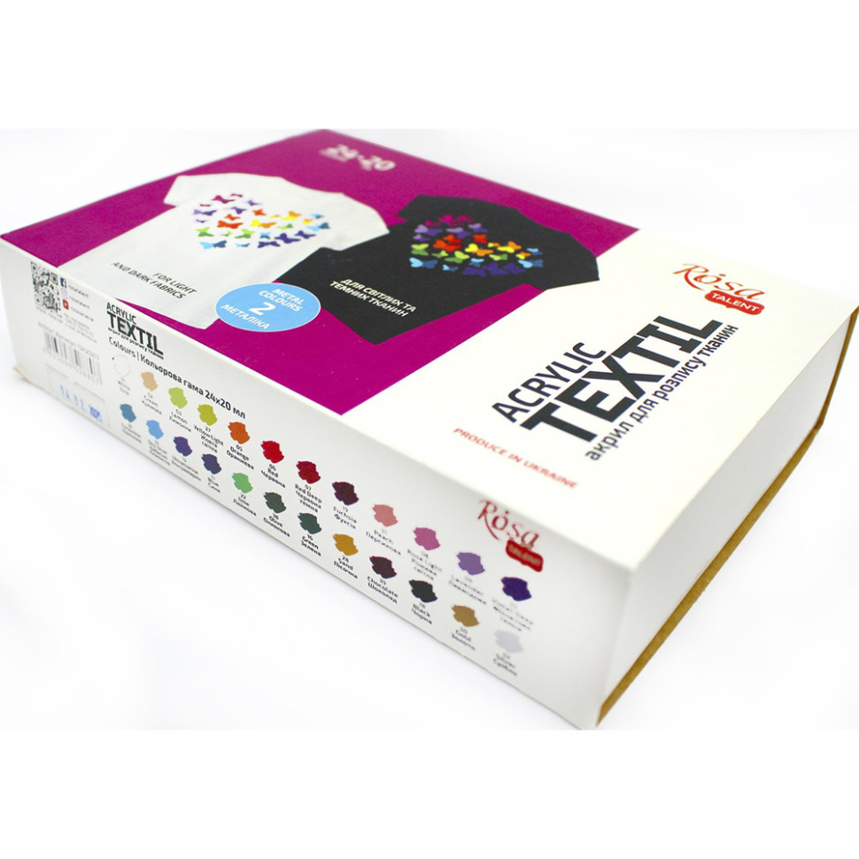 Набор акриловой краски для росписи тканей Rosa 13420217, 24 баночки