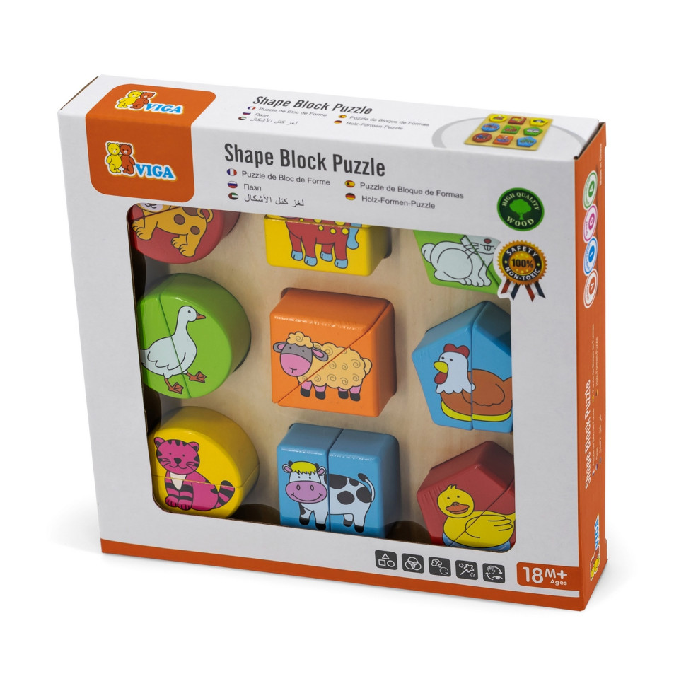 Дерев'яний пазл-сортер Фігури та звірята Viga Toys 59585, 9 картинок