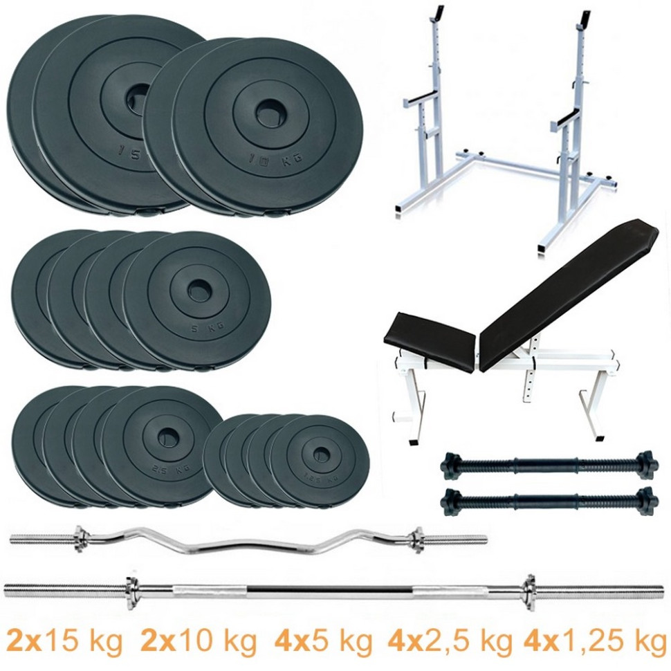 Скамья + стойки с набором штанг и гантелей ProGym Set 100 Newt NE-3090-ST-100, 100 кг
