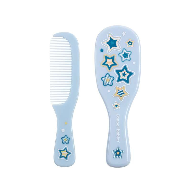 Щітка та гребінець для волосся Newborn Baby Canpol babies 7/406_blu м'яка натуральна щетина