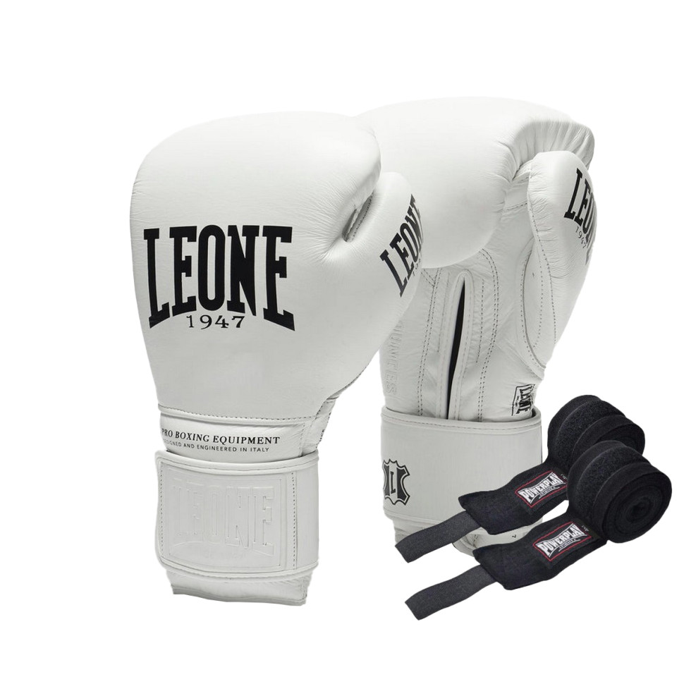 Боксерские перчатки GN111 THE GREATEST Leone GN111_White_12oz 12 унций (бинты в комплекте)