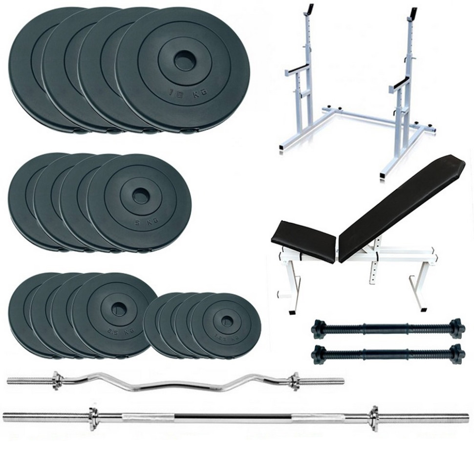 Скамья + стойки с набором штанг и гантелей ProGym Set 90 Newt NE-3090-ST-90, 90 кг
