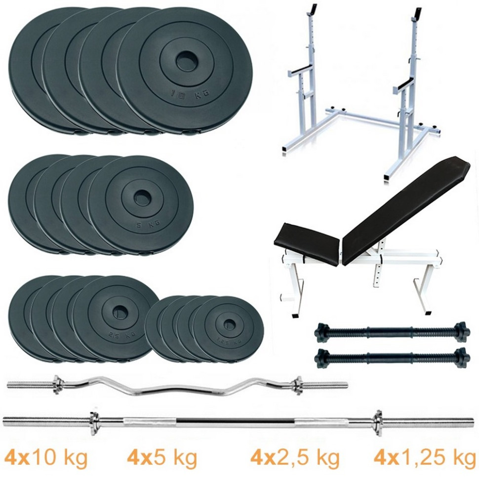 Скамья + стойки с набором штанг и гантелей ProGym Set 90 Newt NE-3090-ST-90, 90 кг