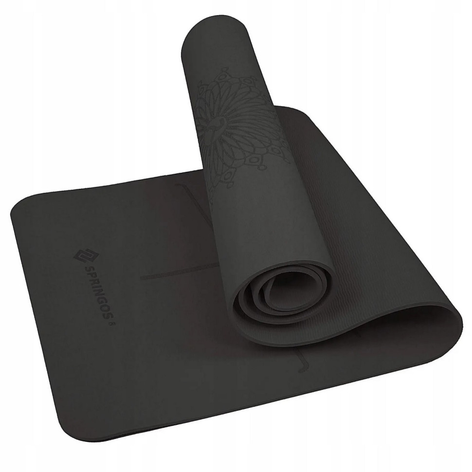 Коврик (мат) для йоги и фитнеса Springos YG0016 Black, TPE 6 мм