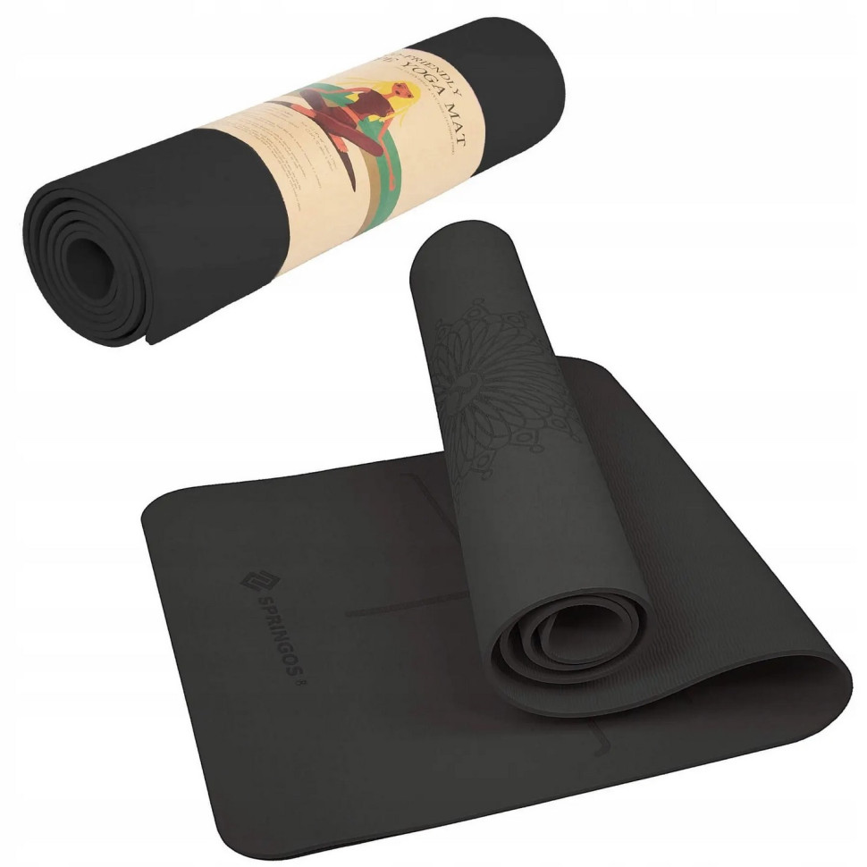 Коврик (мат) для йоги и фитнеса Springos YG0016 Black, TPE 6 мм