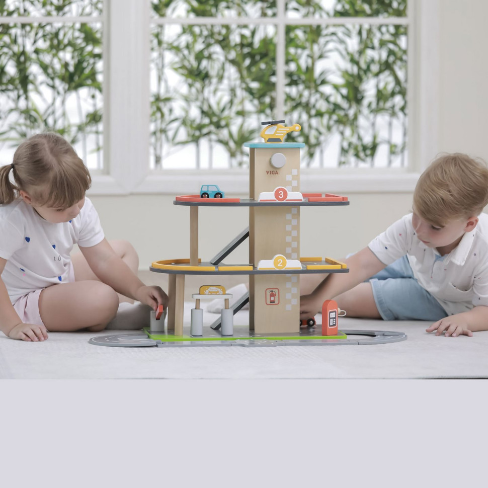 Ігровий набір Паркінг з АЗС Viga Toys 44509 дерев'яний