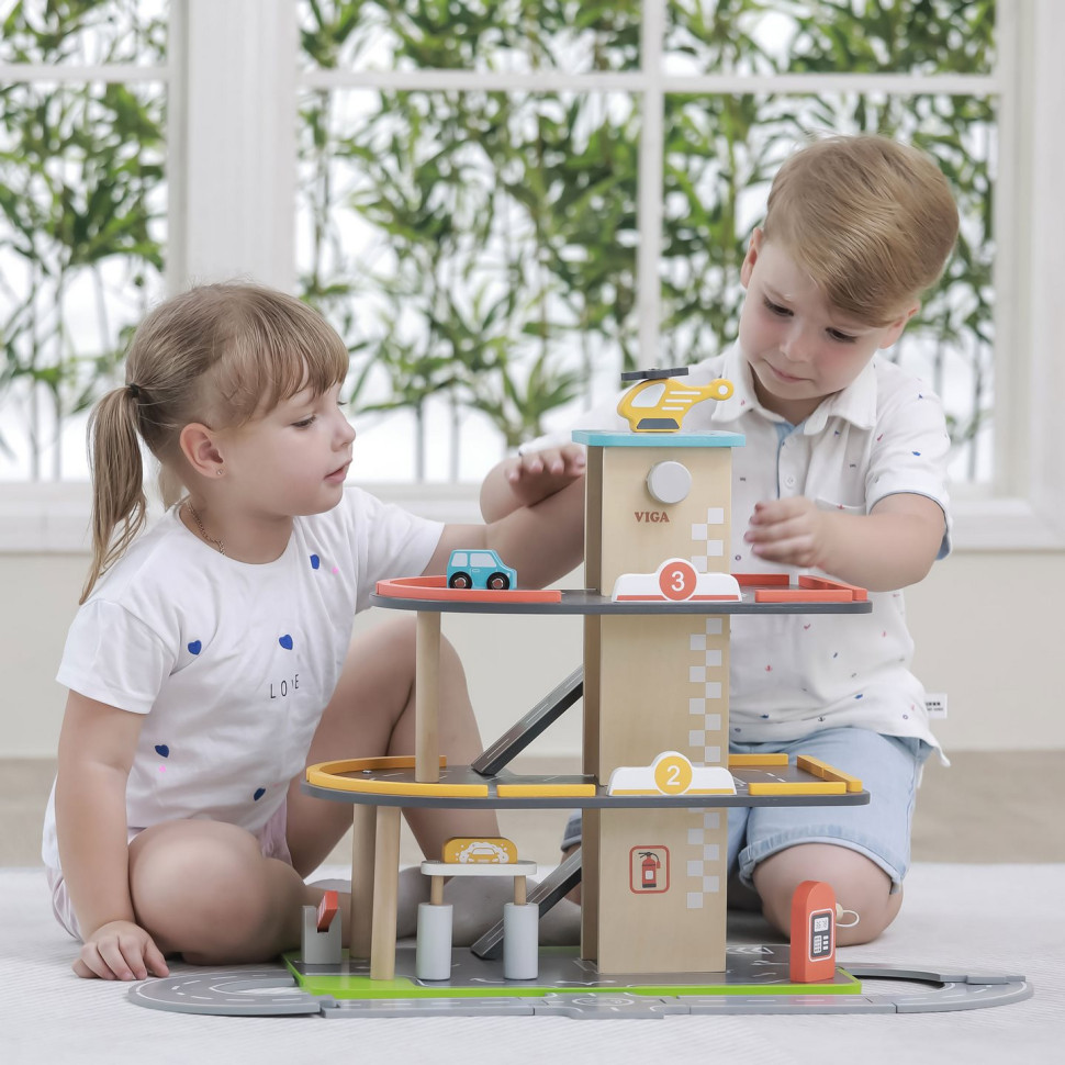 Ігровий набір Паркінг з АЗС Viga Toys 44509 дерев'яний