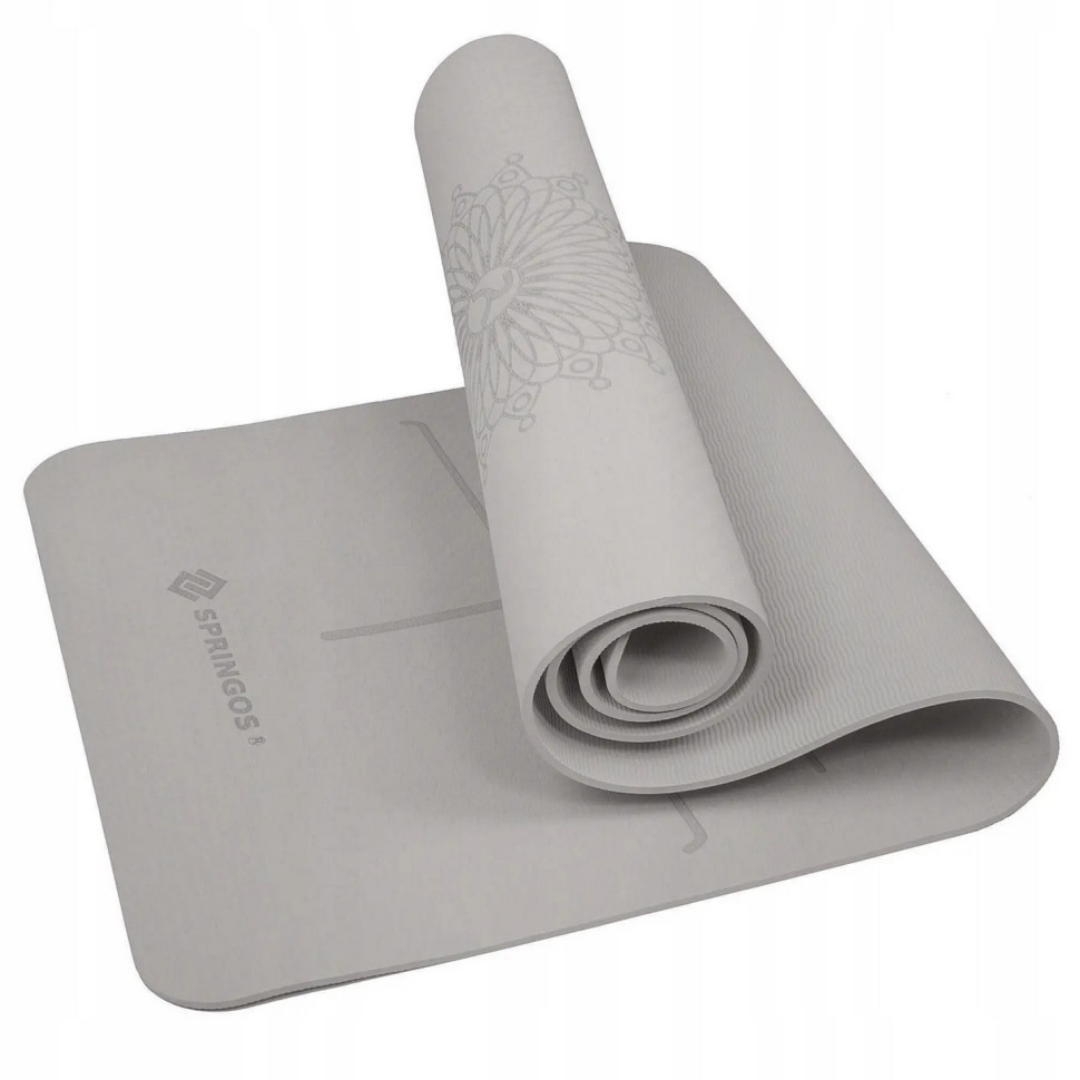 Коврик (мат) для йоги и фитнеса Springos YG0017 Grey, TPE 6 мм 