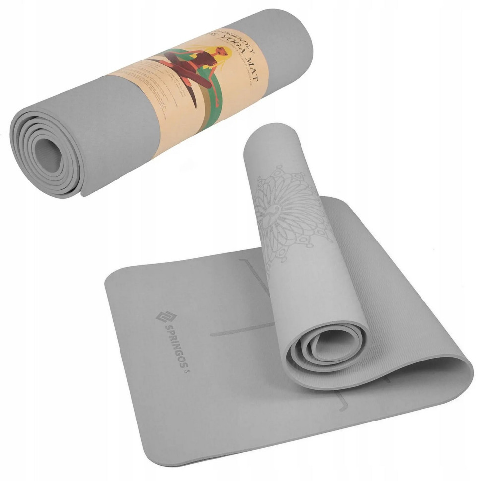 Коврик (мат) для йоги и фитнеса Springos YG0017 Grey, TPE 6 мм 
