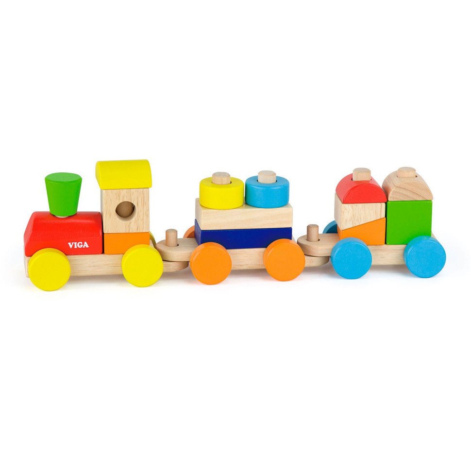 Дерев'яний поїзд-пірамідка Viga Toys 51610 Кольорові кубики